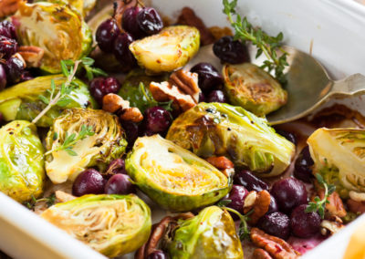 Pan-charred Brussels Sprouts with Roasted Grapes & Pecans